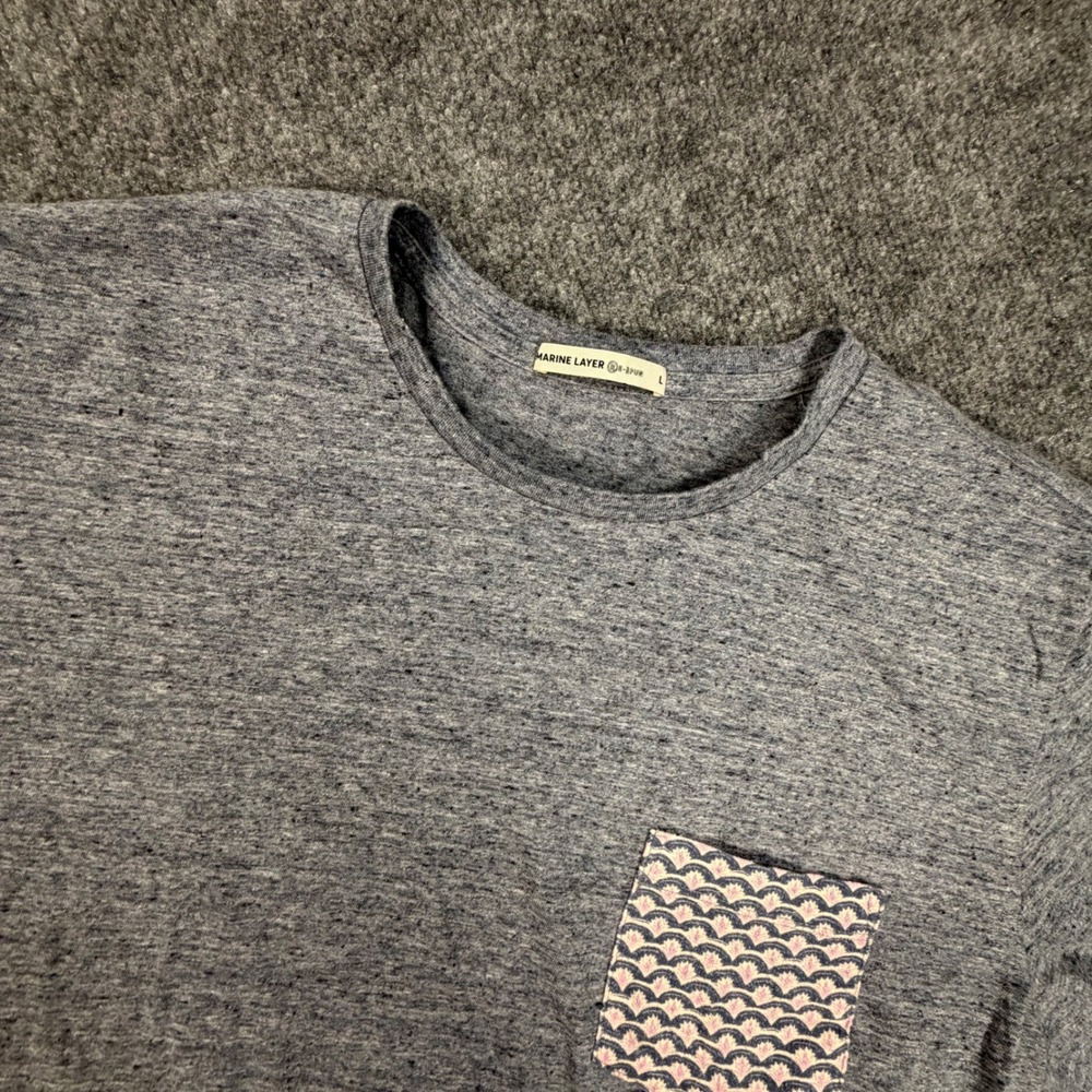 Marine Layer Re-Spun Mens Large Blue Gray Contrast Pocket Tee Shirt 0978